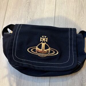 Vivienne Westwood Black Crossbody Bag with Gold Emblem